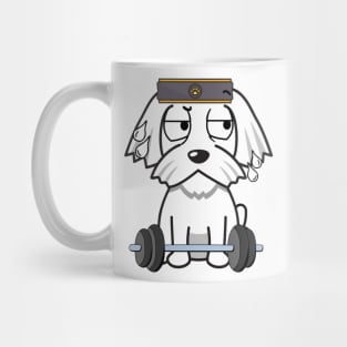 Cute white dog is exercising Mug